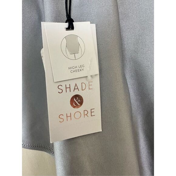 Shade and Shore Silver High Leg Cheeky One Piece Swimsuit Size Small New - Picture 4 of 6